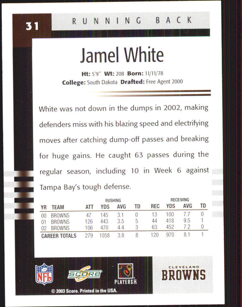 2003 Score #31 Jamel White back image