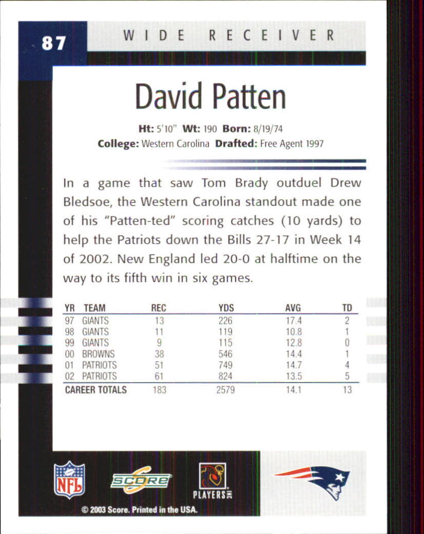 2003 Score #87 David Patten back image