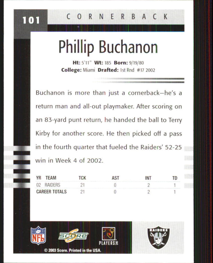 2003 Score #101 Phillip Buchanon back image