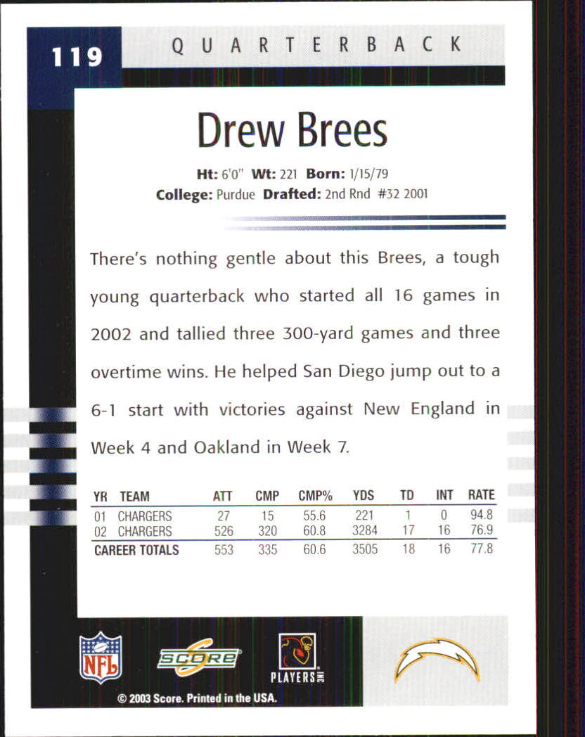 2003 Score #119 Drew Brees back image