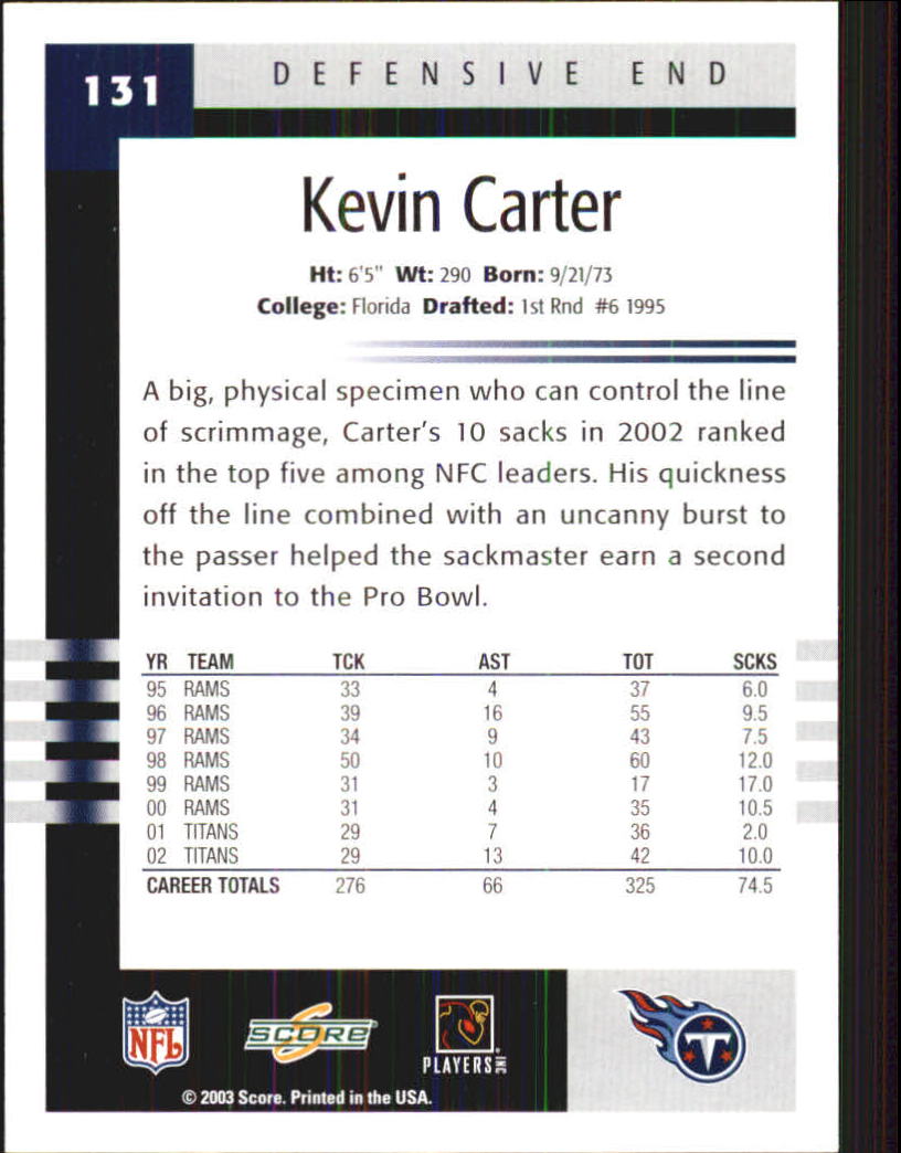 2003 Score #131 Kevin Carter back image