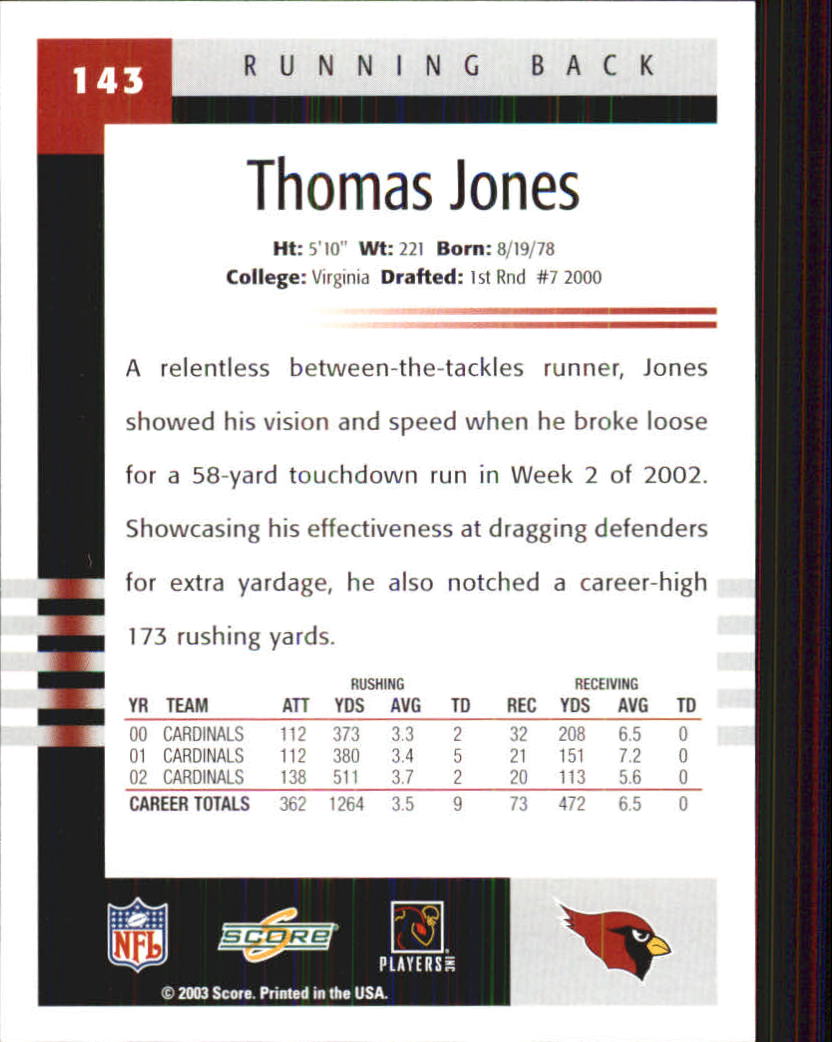 2003 Score #143 Thomas Jones back image