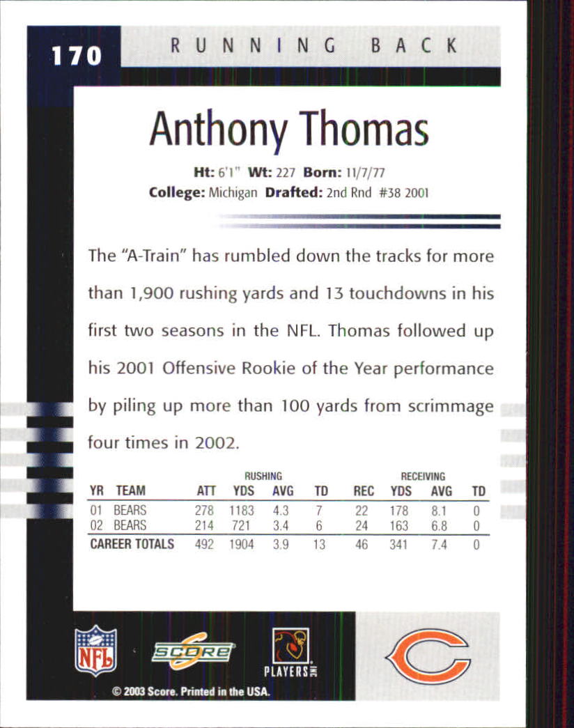 2003 Score #170 Anthony Thomas back image