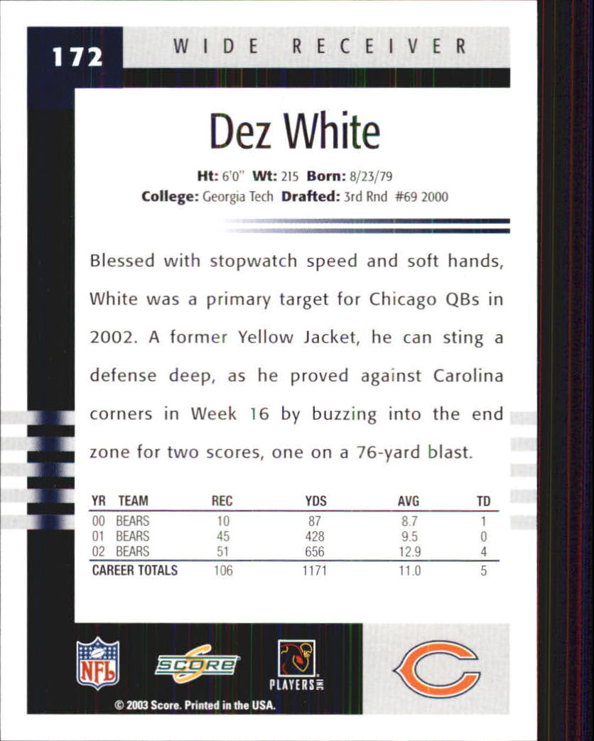 2003 Score #172 Dez White back image