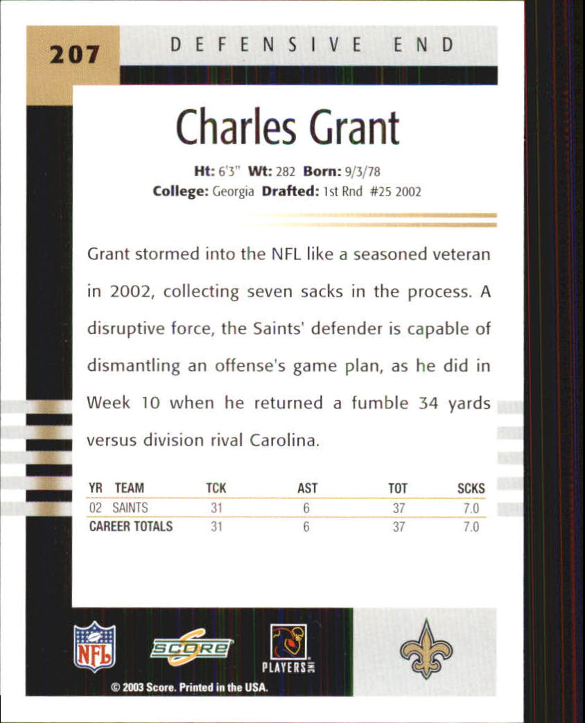 2003 Score #207 Charles Grant back image