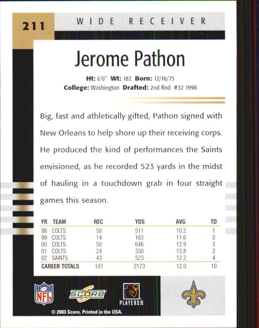 2003 Score #211 Jerome Pathon back image