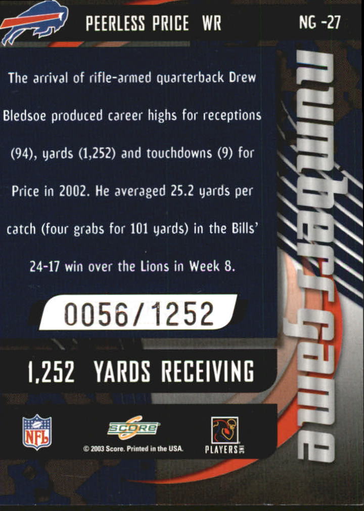 2003 Score Numbers Game #NG27 Peerless Price/1252 back image