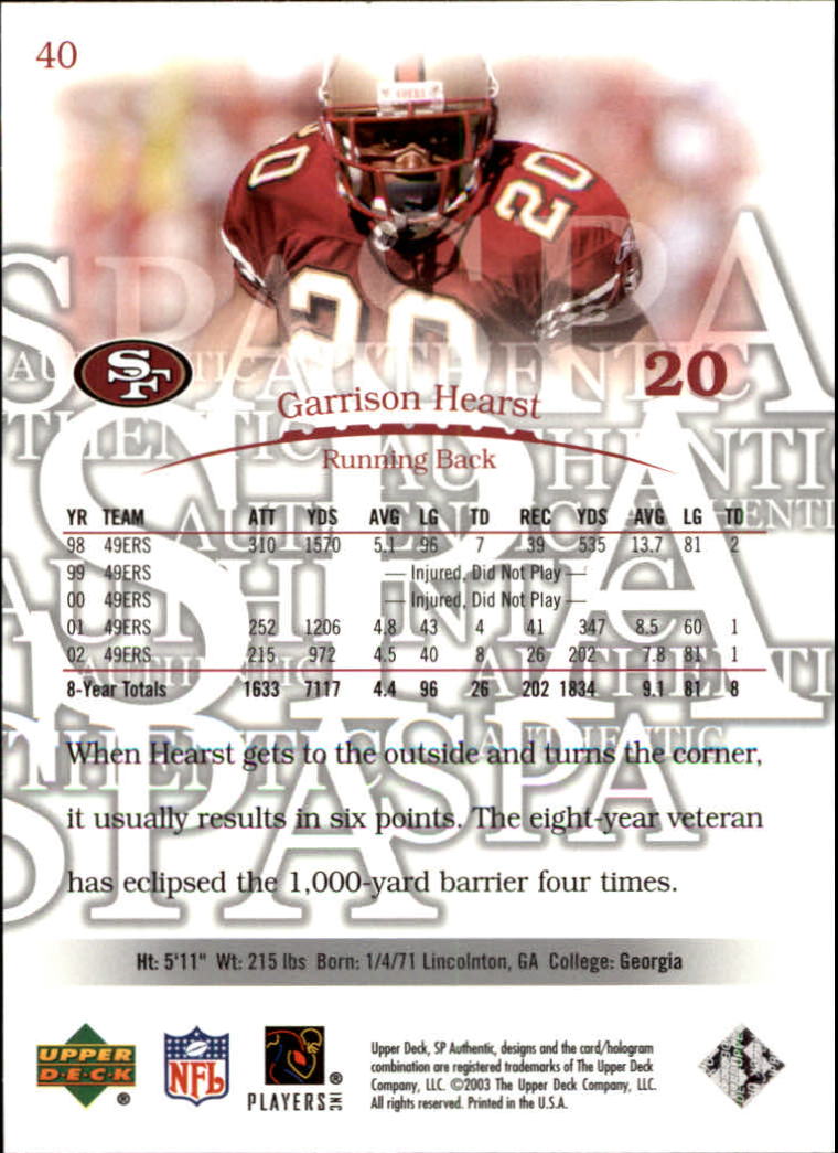 2003 SP Authentic (Upper Deck) Football "Main Set" Cards #1 to #240 - Picture 81 of 219