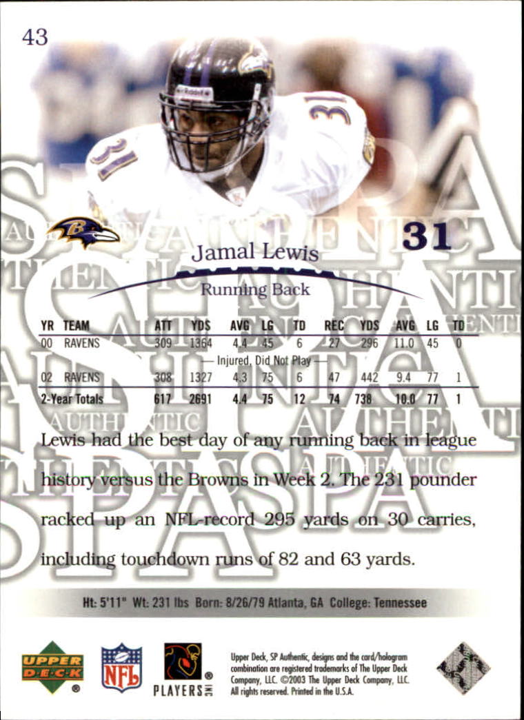 2003 SP Authentic #43 Jamal Lewis back image