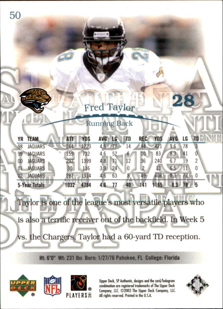 2003 SP Authentic #50 Fred Taylor back image
