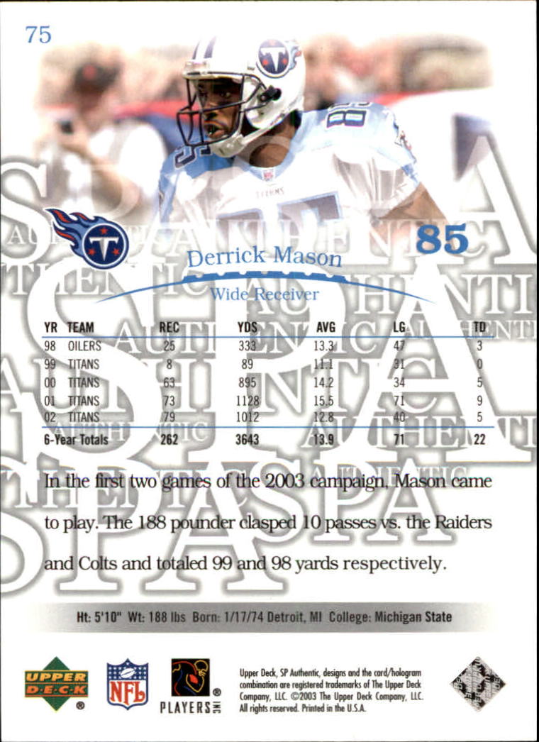 2003 SP Authentic (Upper Deck) Football "Main Set" Cards #1 to #240 - Picture 151 of 219