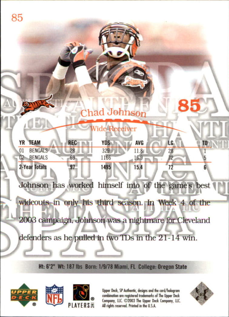 2003 SP Authentic #85 Chad Johnson back image