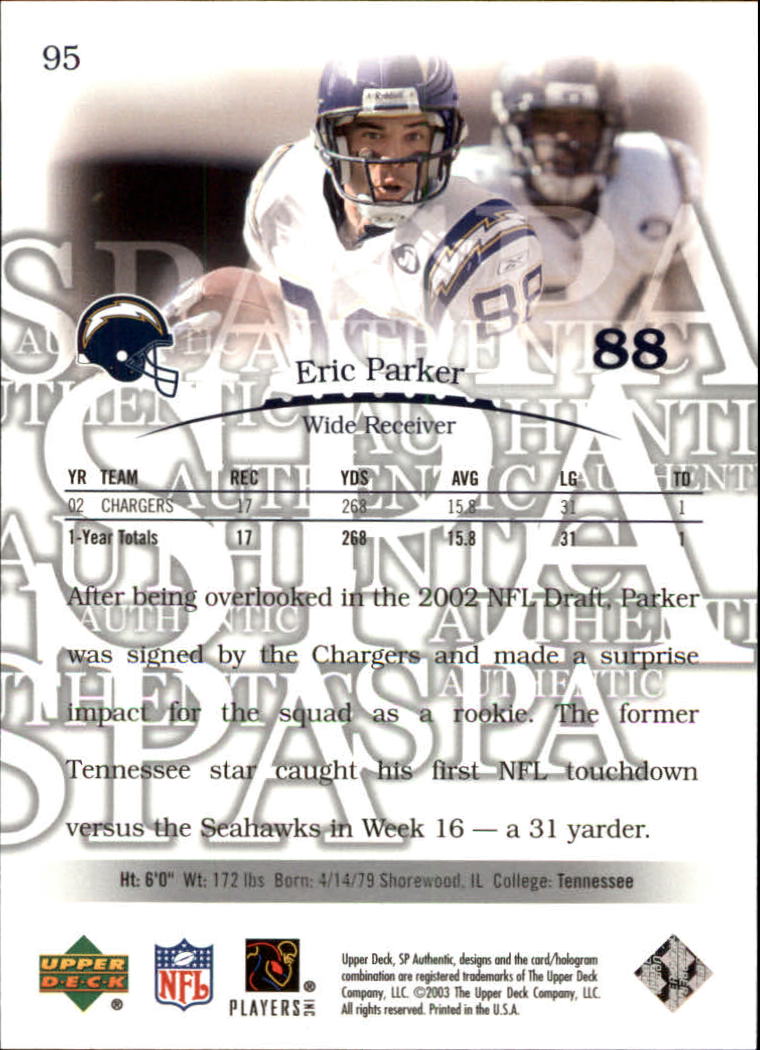 2003 SP Authentic #95 Eric Parker RC back image