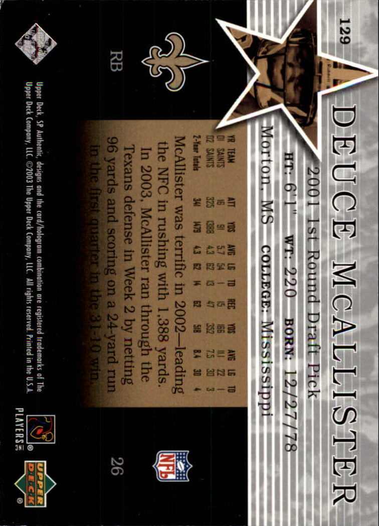 2003 SP Authentic #129 Deuce McAllister SS back image
