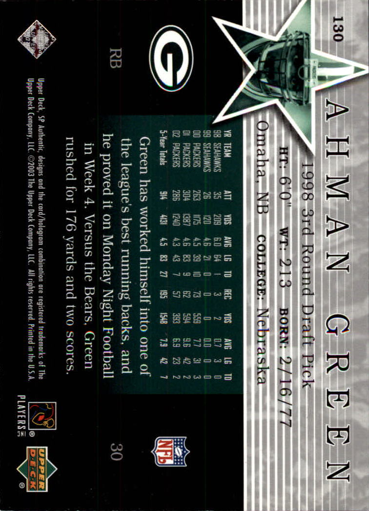 2003 SP Authentic #130 Ahman Green SS back image