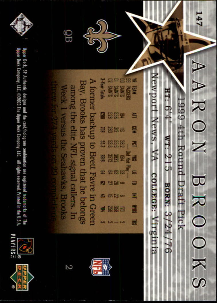 2003 SP Authentic #147 Aaron Brooks SS back image