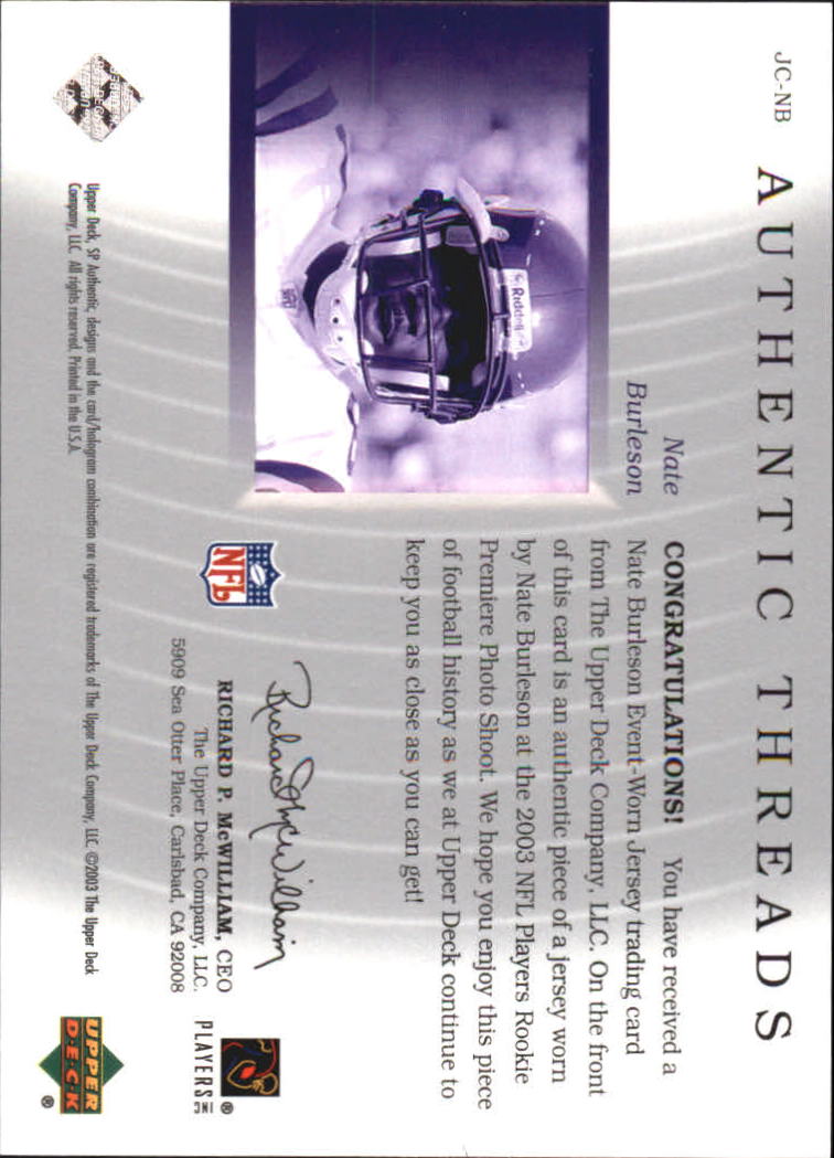 2003 SP Authentic Threads #JCNB Nate Burleson back image