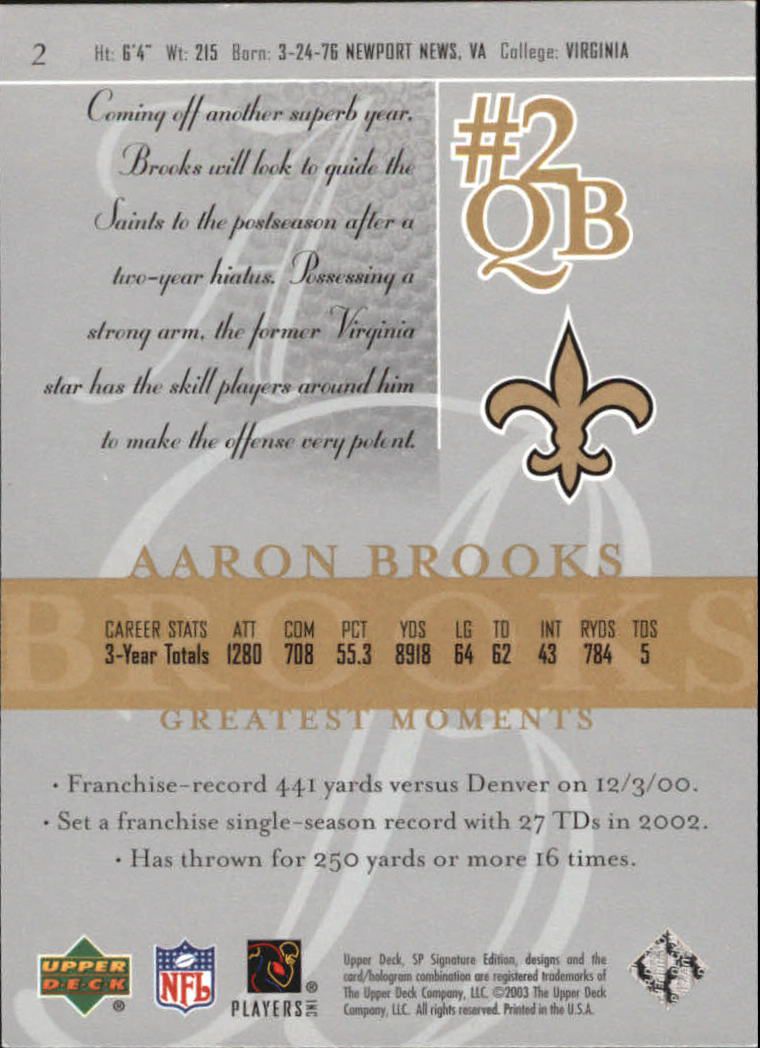 2003 SP Signature #2 Aaron Brooks back image