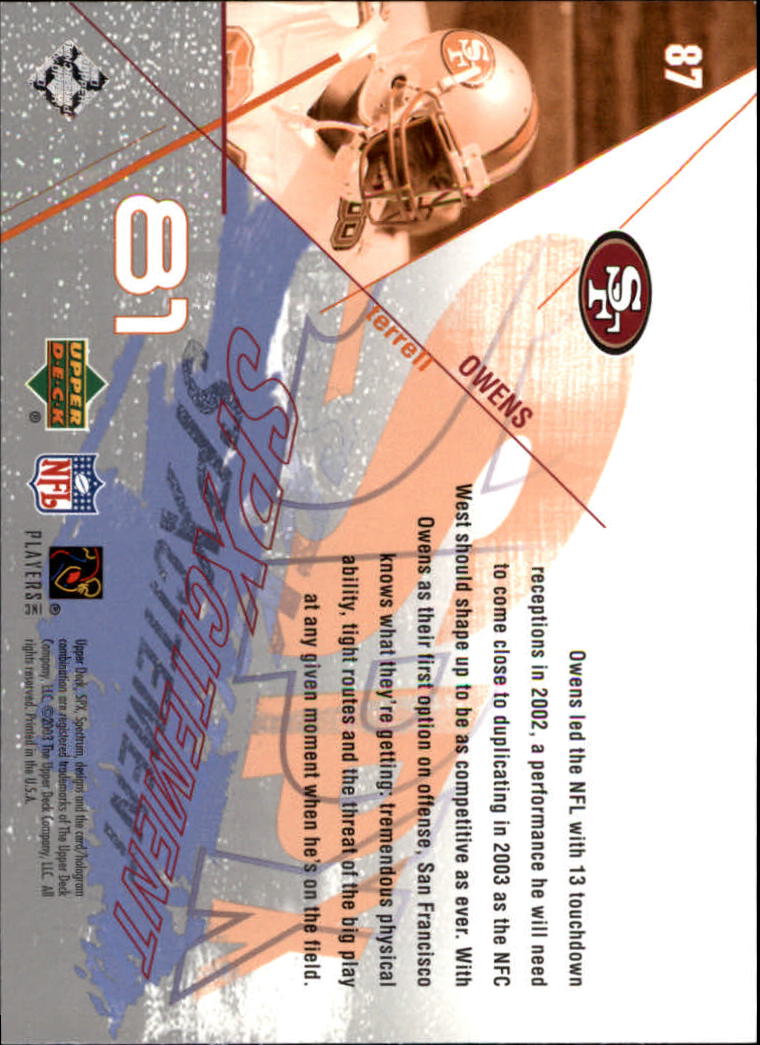 2003 SPx #87 Terrell Owens XCT back image