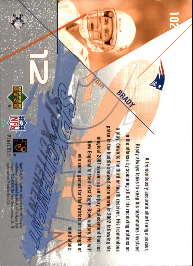 2003 SPx #102 Tom Brady XCT back image