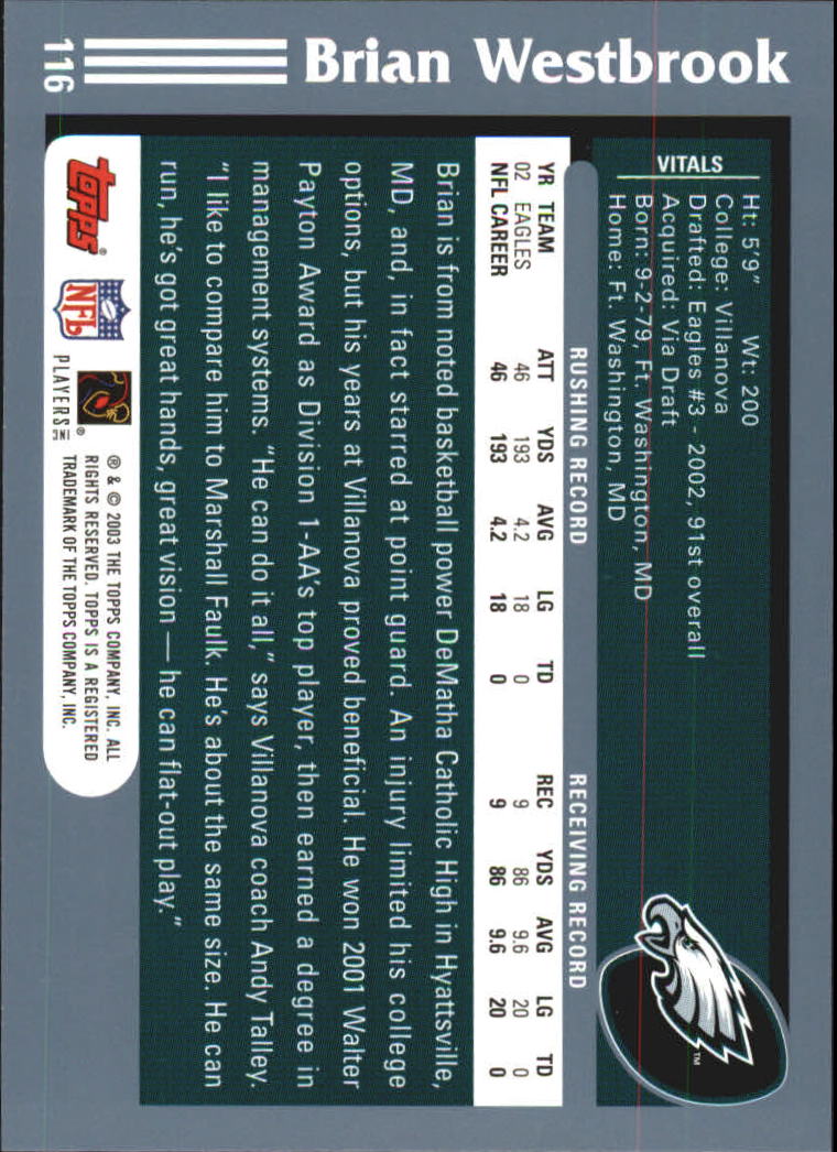 2003 Topps #116 Brian Westbrook back image