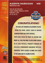 2003 Topps Pro Bowl Jerseys #APMH Marvin Harrison back image