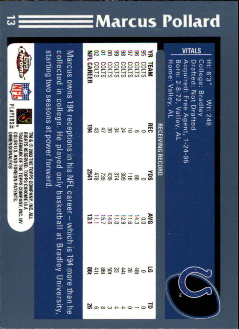 B1544- 2003 Topps Chrome FB Card #s 1-200 +Rookies -You Pick- 15+ FREE US SHIP - Picture 23 of 356