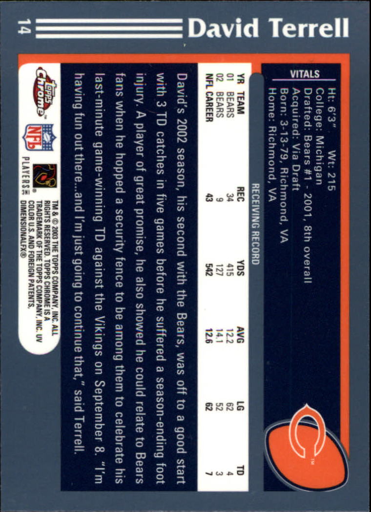 B1544- 2003 Topps Chrome FB Card #s 1-200 +Rookies -You Pick- 15+ FREE US SHIP - Picture 25 of 356