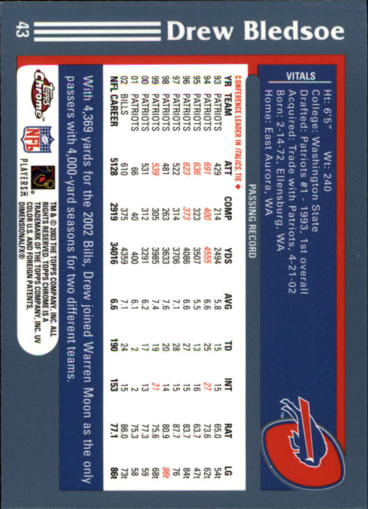 B1544- 2003 Topps Chrome FB Card #s 1-200 +Rookies -You Pick- 15+ FREE US SHIP - Picture 75 of 356