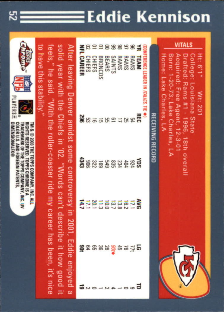 B1544- 2003 Topps Chrome FB Card #s 1-200 +Rookies -You Pick- 15+ FREE US SHIP - Picture 89 of 356