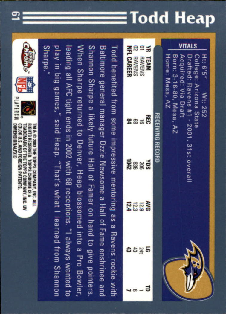 B1544- 2003 Topps Chrome FB Card #s 1-200 +Rookies -You Pick- 15+ FREE US SHIP - Picture 105 of 356