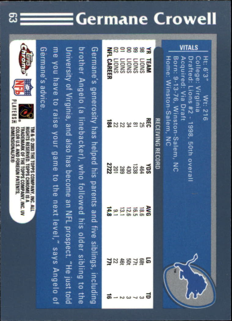 B1544- 2003 Topps Chrome FB Card #s 1-200 +Rookies -You Pick- 15+ FREE US SHIP - Picture 109 of 356