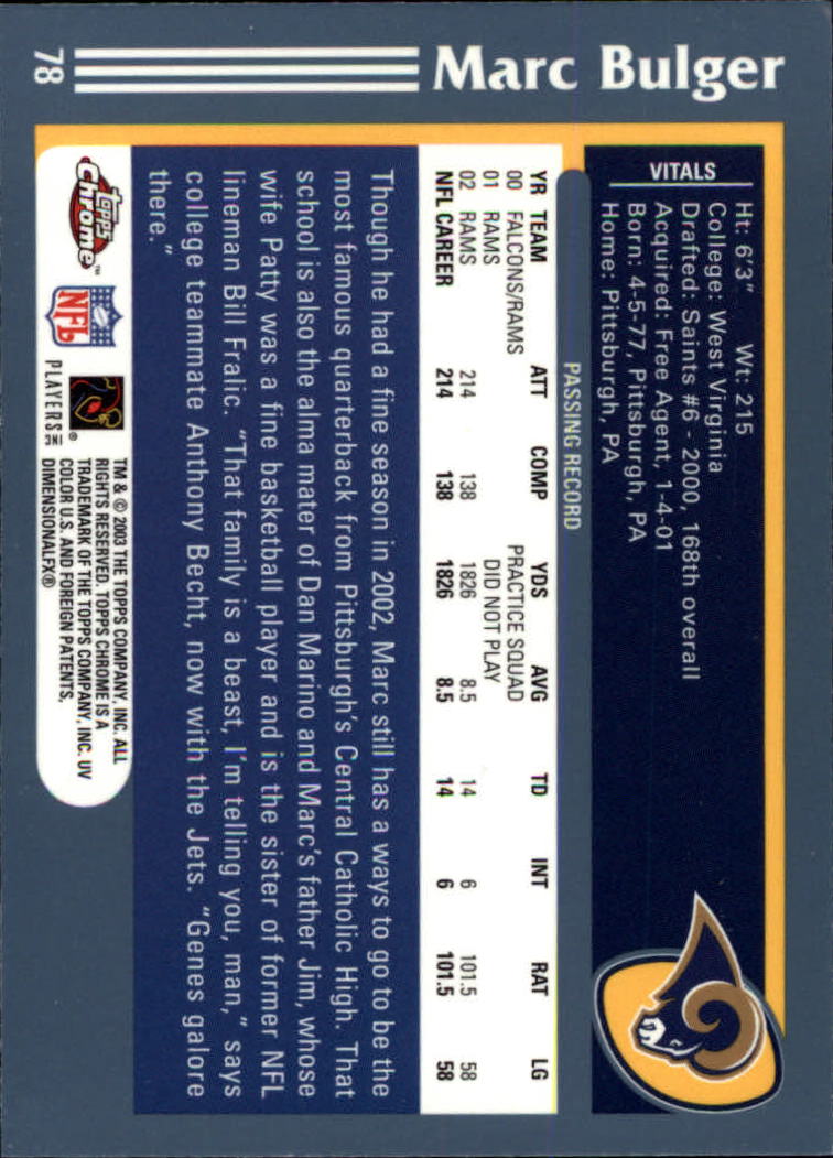 B1544- 2003 Topps Chrome FB Card #s 1-200 +Rookies -You Pick- 15+ FREE US SHIP - Picture 139 of 356