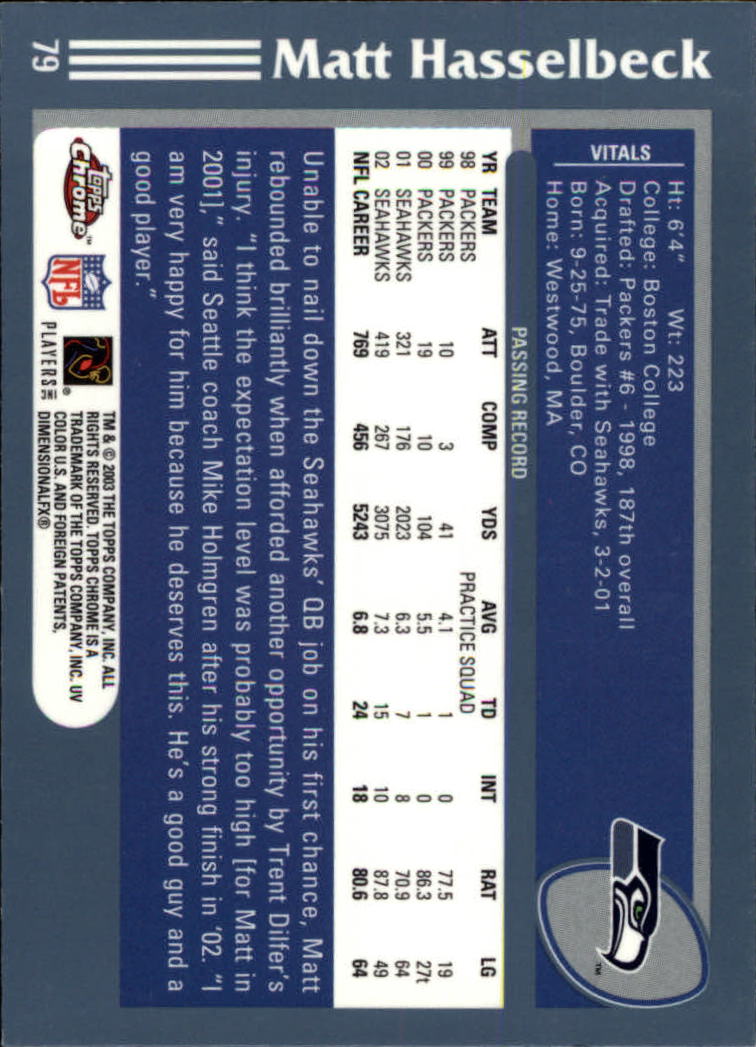 B1544- 2003 Topps Chrome FB Card #s 1-200 +Rookies -You Pick- 15+ FREE US SHIP - Picture 141 of 356