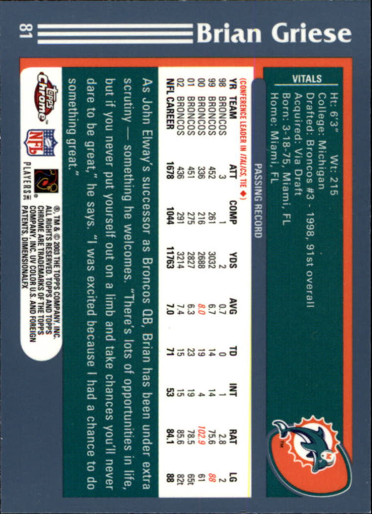 B1544- 2003 Topps Chrome FB Card #s 1-200 +Rookies -You Pick- 15+ FREE US SHIP - Picture 145 of 356