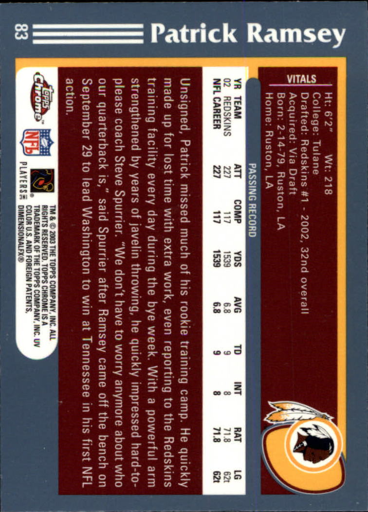 B1544- 2003 Topps Chrome FB Card #s 1-200 +Rookies -You Pick- 15+ FREE US SHIP - Picture 149 of 356