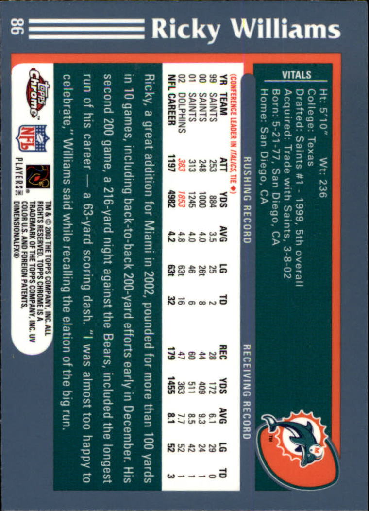 B1544- 2003 Topps Chrome FB Card #s 1-200 +Rookies -You Pick- 15+ FREE US SHIP - Picture 155 of 356