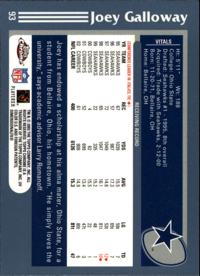 B1544- 2003 Topps Chrome FB Card #s 1-200 +Rookies -You Pick- 15+ FREE US SHIP - Picture 169 of 356