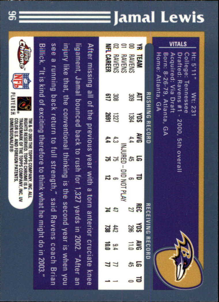 B1544- 2003 Topps Chrome FB Card #s 1-200 +Rookies -You Pick- 15+ FREE US SHIP - Picture 175 of 356