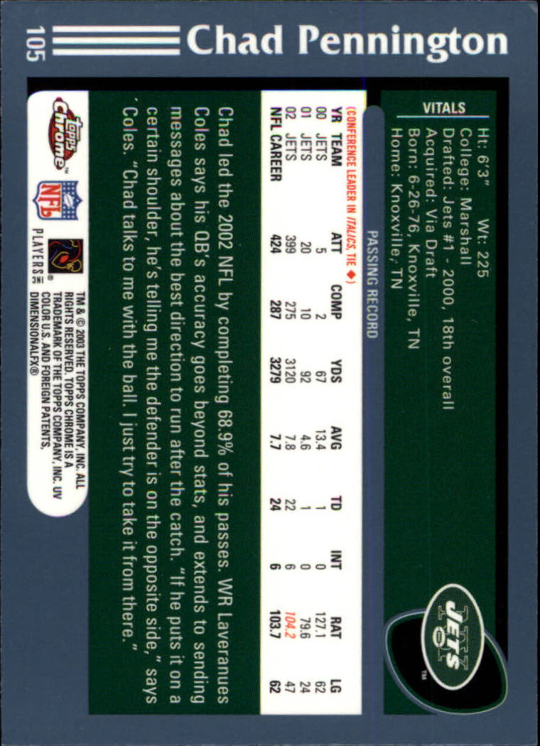 B1544- 2003 Topps Chrome FB Card #s 1-200 +Rookies -You Pick- 15+ FREE US SHIP - Picture 193 of 356