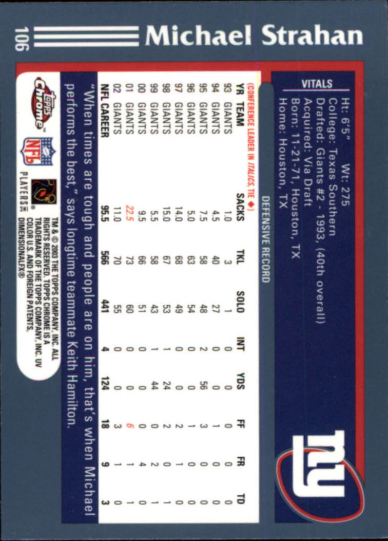 B1544- 2003 Topps Chrome FB Card #s 1-200 +Rookies -You Pick- 15+ FREE US SHIP - Picture 195 of 356