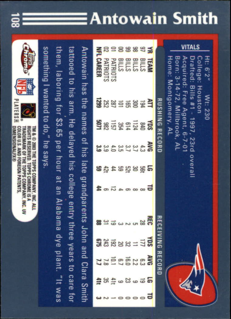 B1544- 2003 Topps Chrome FB Card #s 1-200 +Rookies -You Pick- 15+ FREE US SHIP - Picture 199 of 356