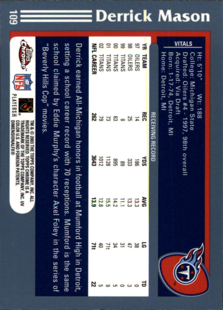 B1544- 2003 Topps Chrome FB Card #s 1-200 +Rookies -You Pick- 15+ FREE US SHIP - Picture 201 of 356