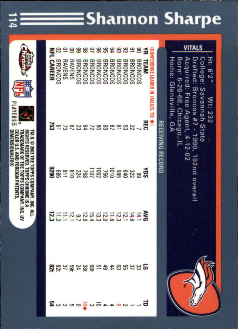B1544- 2003 Topps Chrome FB Card #s 1-200 +Rookies -You Pick- 15+ FREE US SHIP - Picture 211 of 356