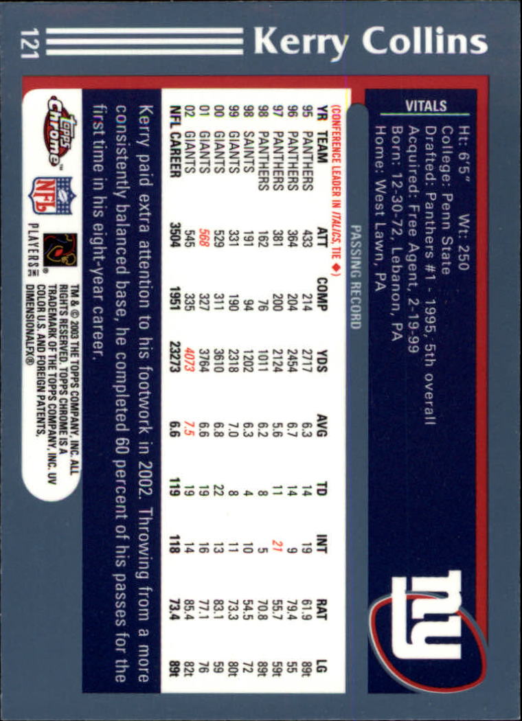 B1544- 2003 Topps Chrome FB Card #s 1-200 +Rookies -You Pick- 15+ FREE US SHIP - Picture 219 of 356