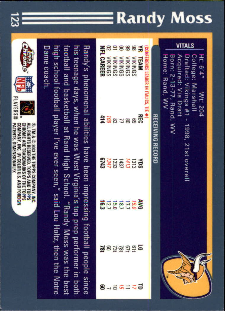B1544- 2003 Topps Chrome FB Card #s 1-200 +Rookies -You Pick- 15+ FREE US SHIP - Picture 223 of 356