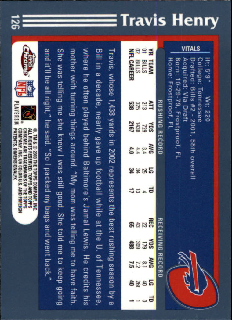 B1544- 2003 Topps Chrome FB Card #s 1-200 +Rookies -You Pick- 15+ FREE US SHIP - Picture 229 of 356