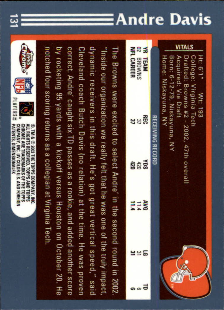 B1544- 2003 Topps Chrome FB Card #s 1-200 +Rookies -You Pick- 15+ FREE US SHIP - Picture 239 of 356