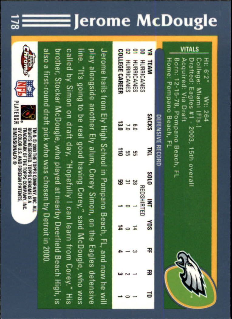 B1544- 2003 Topps Chrome FB Card #s 1-200 +Rookies -You Pick- 15+ FREE US SHIP - Picture 315 of 356