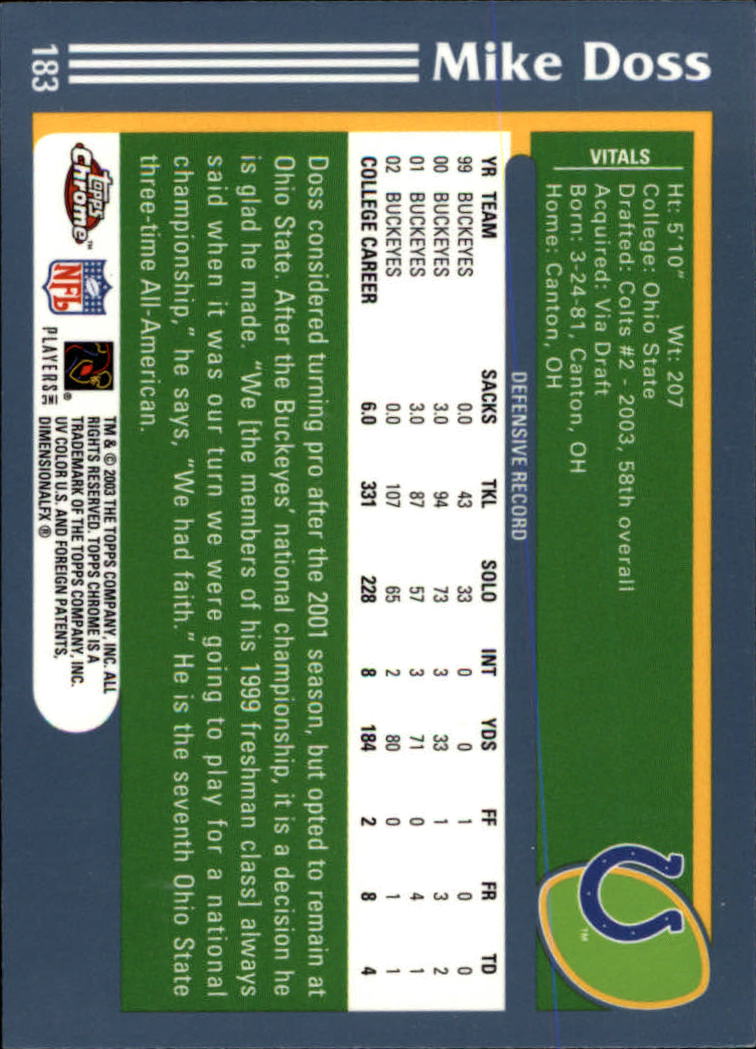 B1544- 2003 Topps Chrome FB Card #s 1-200 +Rookies -You Pick- 15+ FREE US SHIP - Picture 325 of 356